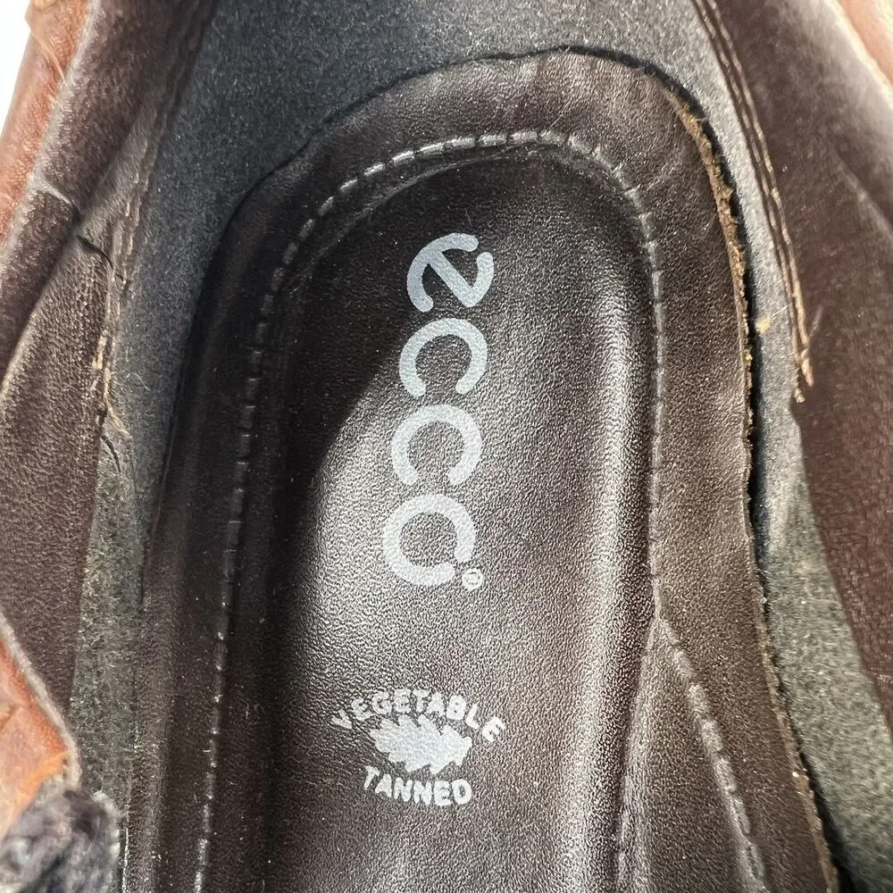 Ecco Vegetable Tanned Lightweight Brown Leather Zip Ankle Boots Shoes Size 39